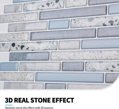 Art3d Peel and Stick Stone Wall Tile, 11.8 x 11.8 in, 10-Sheet, Light Blue | Moisture Resistant, Strong Adhesive, Sturdy, Cleanable, Easy to Install, for Kitchen, Laundry Room, Ideal for New Home Buyers