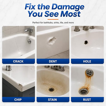 Porcelain Repair Kit White, High-Gloss Chipped Sink, Tub & Tile Repair Kit | Fix Sinks Chips, Tile Crack, Hole, Super Bond Porcelain Sink Repair Kit & Tile Paste Epoxy Putty, Trim & Repair Kits