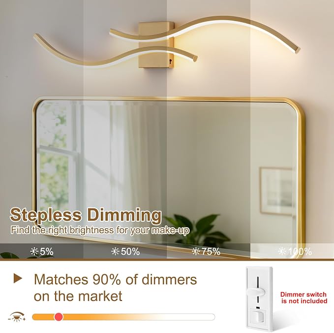 Gold Bathroom Vanity Light Fixture, 39in 5CCT Dimmable Modern Led Bathroom Light Fixtures Over Mirror, LED Vanity Lighting Bar for Bathrooms (Gold, 39inch)