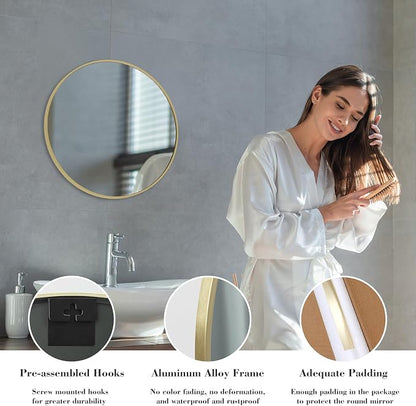 Sweetcrispy 20 Inch Round Wall Mirror, Bathroom Mirror for Over Sink | Tempered Glass, Anti-Fog & Waterproof Round Mirrors for Bathroom, Entryway, Bedroom, Shatterproof Design, Gold
