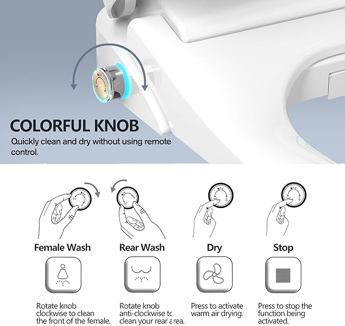 Toilet Bidet Seat with Wireless Remote Control, Electric Bidet with Oscillating Cleaning, Heated Toilet Seat, Adjustable Temperature and Pressure, Slow Closed Lid, Elongated