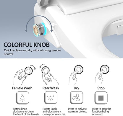 Toilet Bidet Seat with Wireless Remote Control, Electric Bidet with Oscillating Cleaning, Heated Toilet Seat, Adjustable Temperature and Pressure, Slow Closed Lid, Elongated