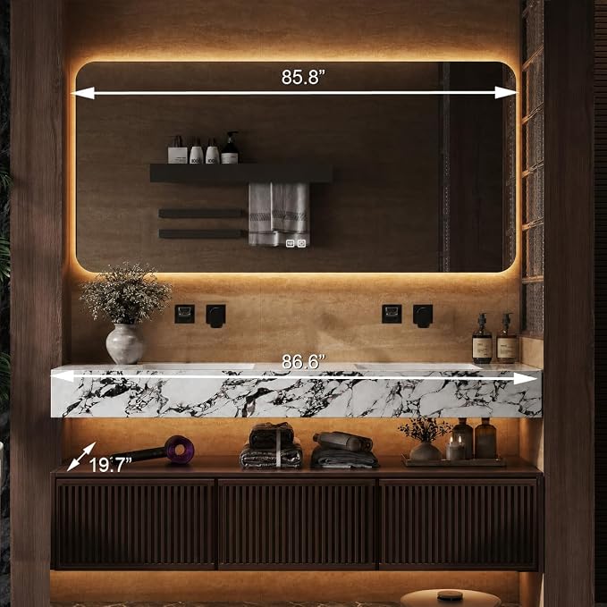88 Inch Floating Bathroom Vanity with Double Sink, Modern Design, 2 Soft-Close Drawers, with Smart LED Defog Mirror, Wall-Mounted Bath Room Vanities for Large Bathrooms, Fully Pre-Assembled