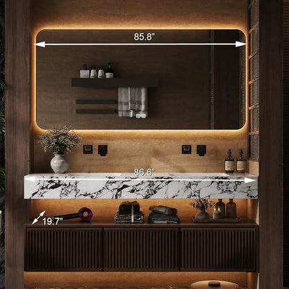 88 Inch Floating Bathroom Vanity with Double Sink, Modern Design, 2 Soft-Close Drawers, with Smart LED Defog Mirror, Wall-Mounted Bath Room Vanities for Large Bathrooms, Fully Pre-Assembled