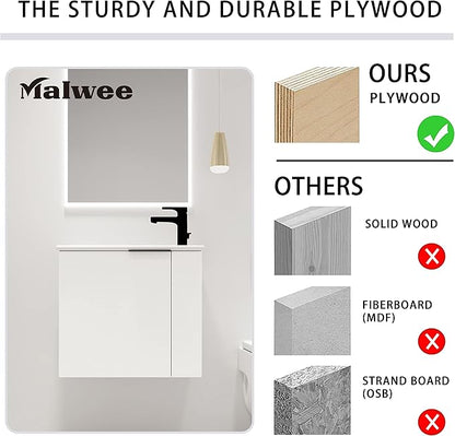 Malwee 22" Floating Bathroom Vanity with Sink, 22 Inch Single Sink Wall Mounted Bathroom Vanity, with 1 Door and White Ceramic Basin Top for Small Space, Plywood Cabinet Storage(002-22)