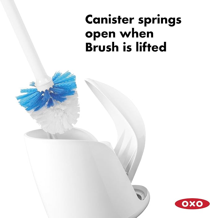 OXO Good Grips Compact Toilet Brush & Canister, Toilet Bowl Brush and Holder with Automatic Canister Door, Bathroom and Small Spaces Cleaning Supplies Essential (Pack of 6)