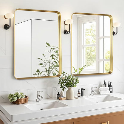 Fabuday Bathroom Mirror 28x36 Inch - Gold Bathroom Mirrors Over Sink, Brushed Metal Frame Wall Mirror for Entryway Modern Farmhouse Decor, Horizontal or Vertical Hanging