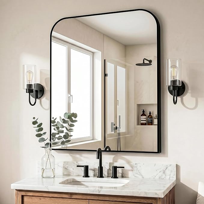 Black Bathroom Vanity Mirror 36x30 Inch, Metal Framed | HD Tempered Glass, Bathroom Mirror for over Sink, Living Room, Bedroom, Entryway, Mantel, Fireplace, Wall Mounted