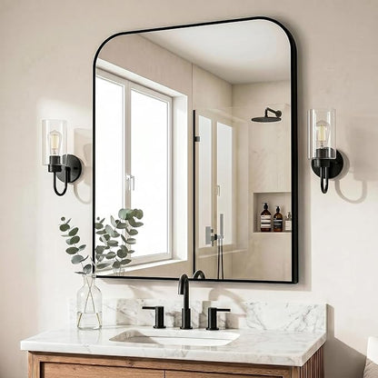 Black Bathroom Vanity Mirror 36x30 Inch, Metal Framed | HD Tempered Glass, Bathroom Mirror for over Sink, Living Room, Bedroom, Entryway, Mantel, Fireplace, Wall Mounted