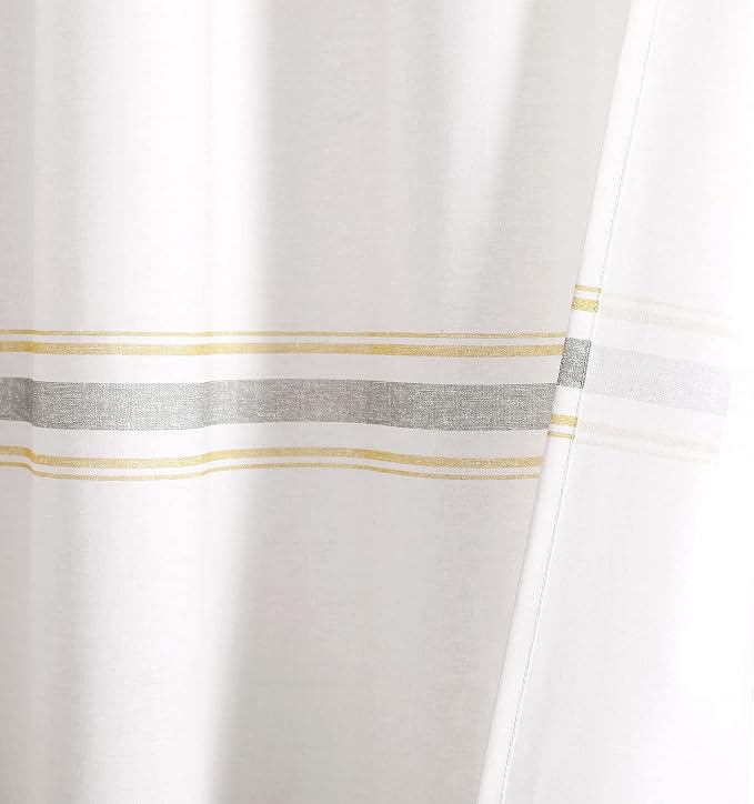 Lush Decor Farmhouse Stripe Cotton Shower Curtain, 72" W x 72" L, Yellow & Gray - Striped Bathroom Curtain - Fabric Shower Curtains - Farmhouse Bathroom Decor