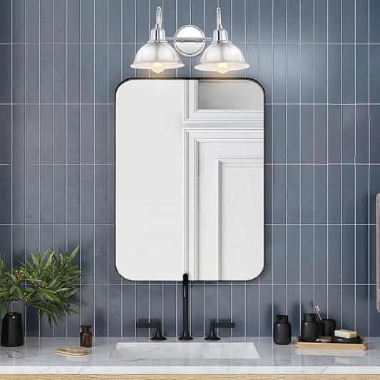 JONATHAN Y 18" Chrome Farmhouse Industrial 1-Light LED Vanity Wall Sconce for Bathroom Mirror Kitchen, Metal Shade, Dimmable Vintage Lighting, LED Bulb Included (JYL7482A)