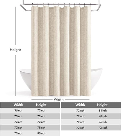 ANRODUO Cream Beige Extra Long Linen Fabric Shower Curtain Set - W72xL108 | Farmhouse Shower Curtain with 12 Metal Hooks, Waterproof Heavy Duty, Button Hole Design, Machine Washable for Bathroom