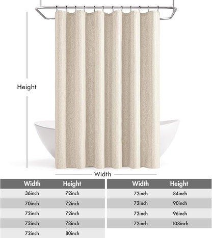ANRODUO Cream Beige Linen Textured Fabric Shower Curtain Set - W36xL72 | Farmhouse Shower Curtain with 6 Metal Hooks, Waterproof Heavy Duty, Button Hole Design, Machine Washable for Bathroom