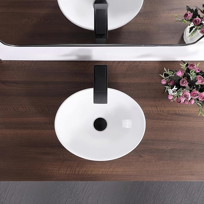 Oval Vessel Sink 16" x 13" Countertop Bathroom Sinks Modern Egg Shape Above Counter White Ceramic Small Sink Vessel Sinks for Bathrooms