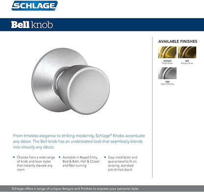 SCHLAGE F40 V BEL 605 Bell Door Knob, Bed & Bath Privacy Lock, Bright Brass (Pack of 4)