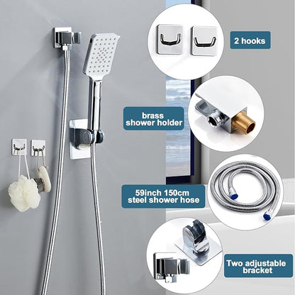 8 Inch Shower Faucet Set, Rainfall Shower System with High Pressure Handheld Shower Head, Bathroom Mixer Wall Mounted Shower Faucet Rough-in Valve and Trim Kit, Polish Chrome, with 3-Setting
