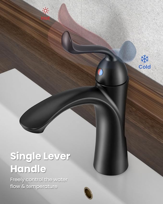 APPASO Bathroom Sink Faucet, Single Hole Sink Faucet Spot Resist with Optional Deck Plate for 1 to 3 Hole Installation, Single Handle Vintage Design with Pop Up Drain for Vanity,Matte Black