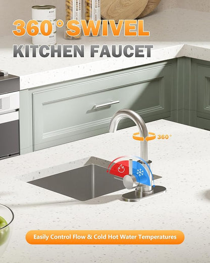Modern Bar Sink Faucet, Single-Handle Bathroom Kitchen Sink Faucet, 1 Hole Wet Bar Sink Faucets with 360°Swivel Spout for bar RV Laundry Farmhouse, Brushed Nickel