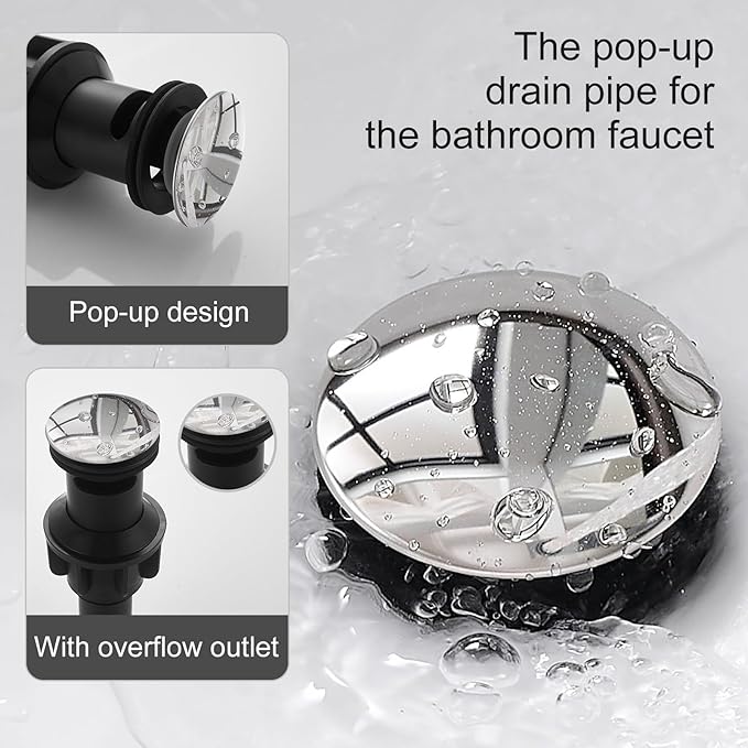 Chrome Bathroom Faucet YXOCVIR Single Hole with Pop-Up Bathroom Drain Single Handle Bathroom Faucet Suitable for Vanity Sinks, RV, Farmhouses, Suitable for 1 or 3-Hole Installation