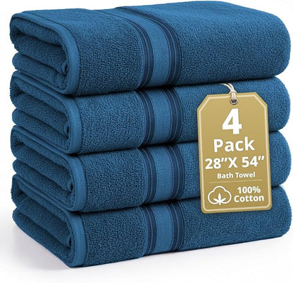 LANE LINEN Towel Set Quick Dry 100% Cotton 4 Piece Soft - Sea Port | Towel Sets For College Dorm - Zero-Twist Durability, Zero-Twist Cotton, Terry Weave Comfort, Long-Lasting Comfort