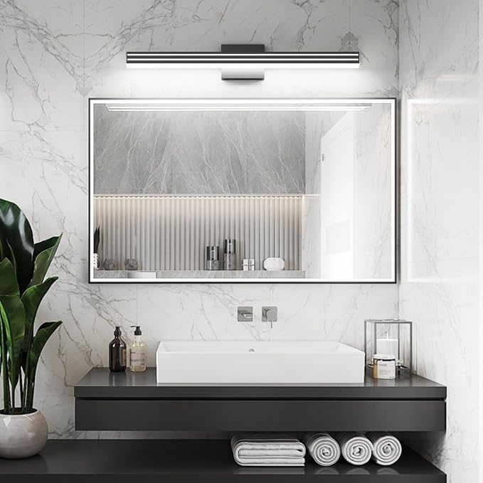 Ralbay Modern Black Bathroom Light Fixtures 5 Color Temperature Dimmable 31.5inch 30W Acrylic LED Black Bathroom Vanity Lighting Fixtures Over Mirror
