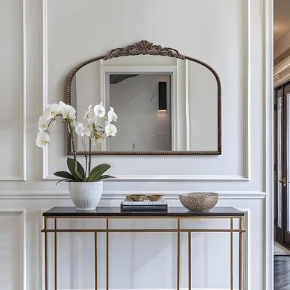 Micasso Vintage Bronze Arched Mirror: 32"x24" Baroque Antique Vanity Mirror | Traditional Ornate French Decorative Wall Mirror for Bedroom/Bathroom/Entryway/Hallway/Dresser/Mantel/Nightstand/Over Sink