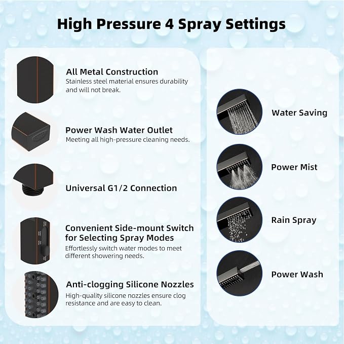 Hibbent All Metal CUPC Certified 10'' Rain Shower Head, Dual Shower Head Combo, High Pressure Handheld 4 Sprays Shower Wand, 16'' Adjustable Extension Arm, 71'' Hose, Shower Holder, Oil-Rubbed Bronze