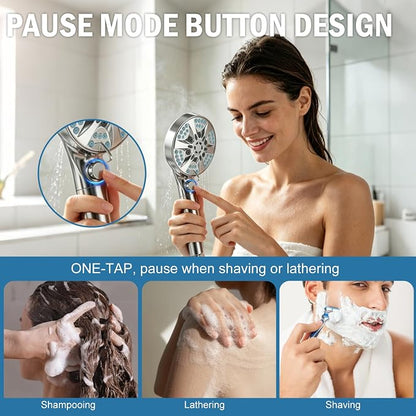 9 Settings Filtered Shower head with Handheld with Power Wash | Hard Water Softener,Remove Chlorine Power Wash for Tub&Tile,ON/OFF Button,6ft Hose,Filtered Shower Head,Premium Chrome