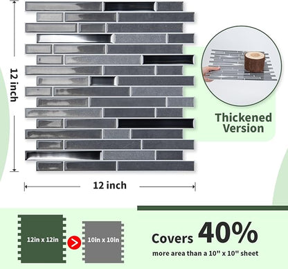 LONGKING 10-Sheet Extra Thick Peel and Stick Backsplash Tiles, Waterproof Kitchen Backsplash Peel and Stick Tile, Self-Adhesive Backsplash for Kitchen, Dark Gray | Peel and stick backsplash, self-adhesive wall tile, Gray, extra thick, waterproof, kitch...