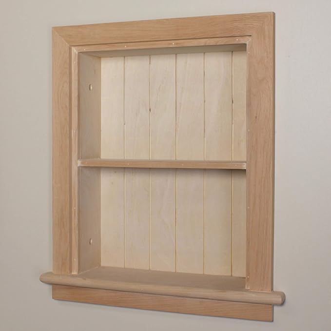 Fox Hollow Furnishings 14x18 Aiden Recessed Wall Niche Medicine Cabinet Replacement, in The Wall Bathroom Cabinet Insert Shelf/Shelves, Made in North America, Real Wood, NO MDF, Beadboard, Unfinished