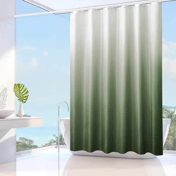 Small Stall Sage Green Ombre Shower Curtain, 36 x 72 | Narrow Half Sage Green Ombre Shower Curtain for Bathroom, Fabric Shower Curtain Set, Water Repellent, Machine Washable