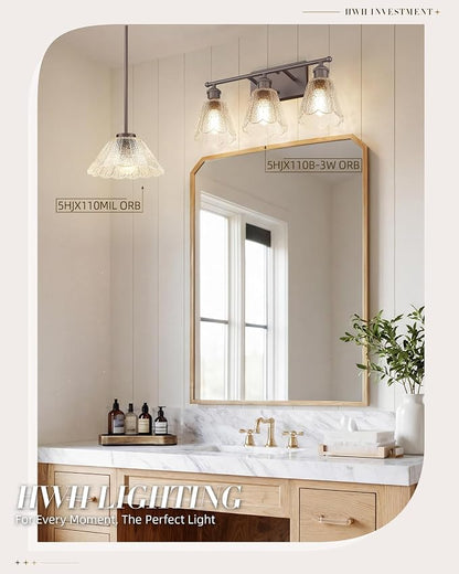 3-Light Bathroom Light Fixtures, HWH Farmhouse Sconce Wall Lighting for Mirror, Modern Wall Sconces with Clear Floral Glass, Oil-Rubbed Bronze Finish, 5HJX110B-3W ORB