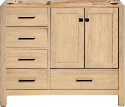 ARIEL Cambridge 42-inch Bathroom Vanity Base Cabinet,Solid Wood, 2 Soft Closing Doors, 5 Dovetail Drawers, White Oak