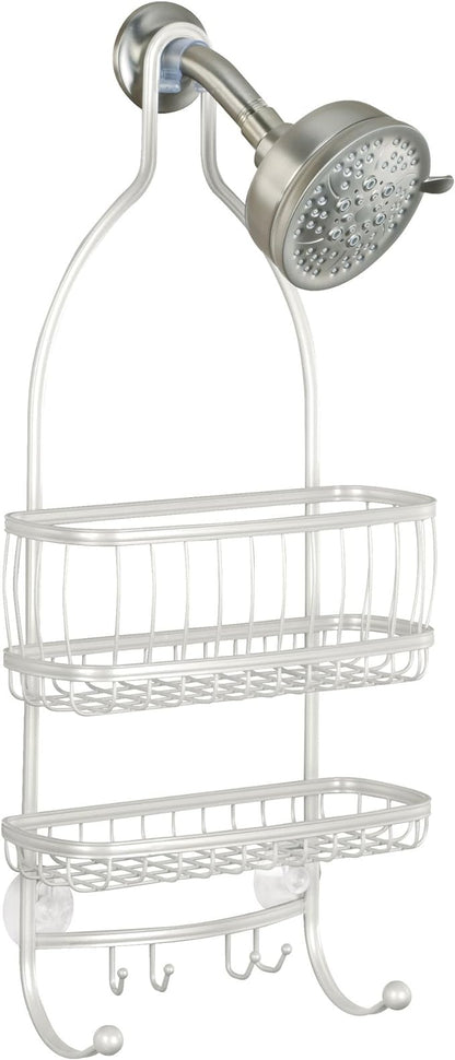 iDesign - 61974 York Metal Wire Hanging Shower Caddy, Extra Wide Space for Shampoo, Conditioner, and Soap with Hooks for Razors, Towels, and More, 10" x 4" x 22", Pearl White