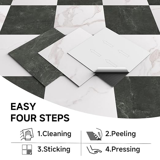 Peel and Stick Floor Tiles | Light Green Marble 30 Sq.Ft | Stone Texture / Anti-Slip /Surface Coated / Recycle Material / Waterproof / Indoor Area /Diy Installation