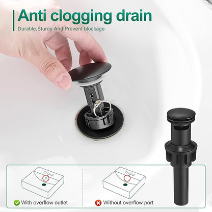 VOTON Matte Black Bathroom Sink Faucet, Single Handle Stainless Steel for 1 or 3 Hole Faucet for Bathroom Sink with Deck, Pop-up Drain and Supply Hoses