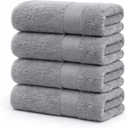 Grey Bath Towels 30x60 – Pack of 4 | Soft, Light Weight & Quick-Dry | Highly Absorbent 100% Combed Yarn Cotton Towels for Bathroom, Spa, Home & Hotel Use (Grey Bath Towels, 30x60- Pack of 4)
