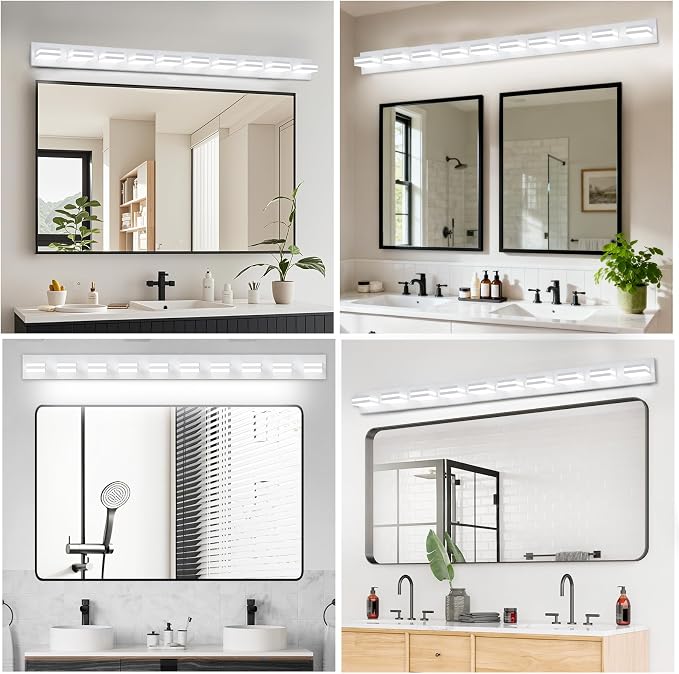 IZORRO LED Modern Bathroom Lights Fixtures(10-Light,Dimmable),Matte White Acrylic Wall Lighting,Vanity Lights for Bathroom Over Mirror - 6000k 53.5In （No Assembly Required）
