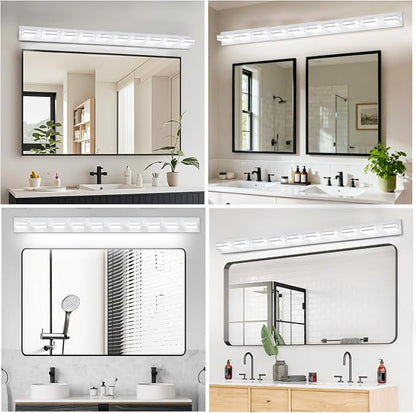 IZORRO LED Modern Bathroom Lights Fixtures(10-Light,Dimmable),Matte White Acrylic Wall Lighting,Vanity Lights for Bathroom Over Mirror - 6000k 53.5In （No Assembly Required）