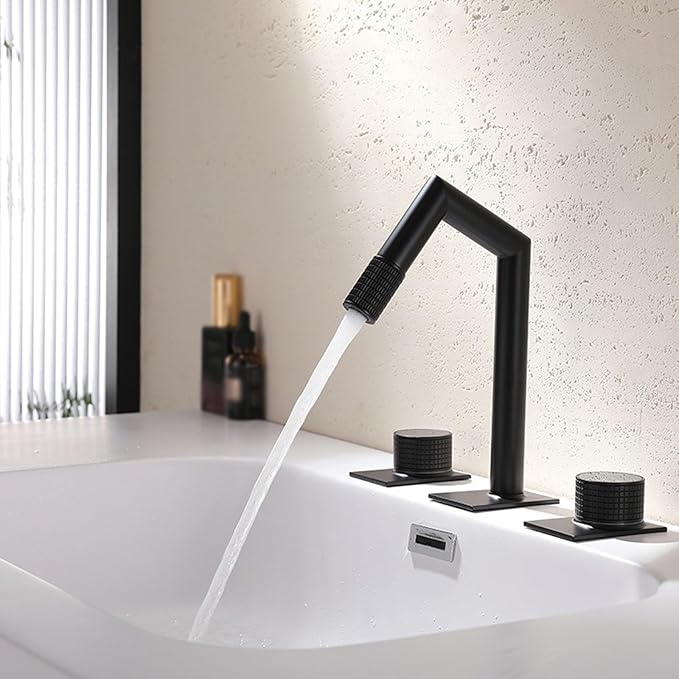 3 Holes Restroom Faucet 2 Knobs Hot and Cold Faucet for Bathroom Sink Copper,Black