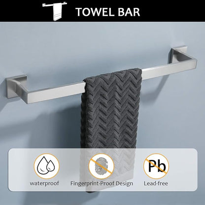 Towel Bar Set 5 Pieces Brushed Nickel Bathroom Hardware Set|Stainless Steel Wall Mounted 23.6-Inch Towel Rack