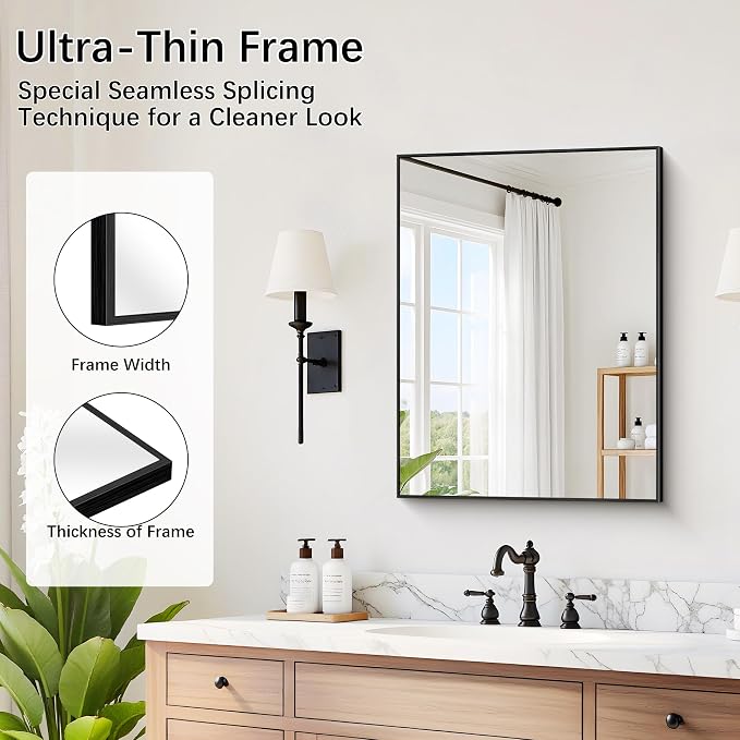 DESBING Black Bathroom Mirror 2 Pack 18x24 Inch, Shatter-Resistant Wall Mirror with Durable Frame, Modern Decor for Entryway/Bathroom/Living Room – Horizontal/Vertical