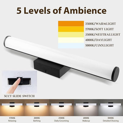Bathroom Vanity Light 22IN 5CCT Dimmable Black Wall Light Over Mirror Bar