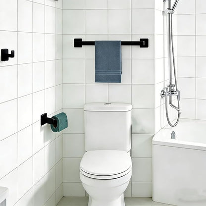 6-Pieces Bathroom Hardware Set Matte Black Bathroom Accessories Set SUS304 Towel Bar Set Includes Towel Bar 24&16 Inch+Towel Holder+Toilet Paper Holder+2 Towel Hooks (6, Matte Black, 24 Inch)