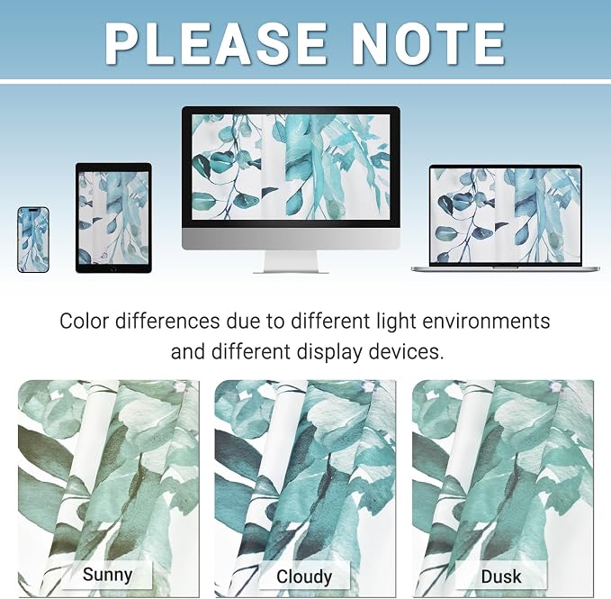No Hook Shower Curtain with Liner, Eucalyptus Seaweed Green, 71x74 | Snap in Liner, 3 in 1, Water Repellent, Easy Install, Machine Washable, Hotel Style for Bathroom, Watercolor Pattern