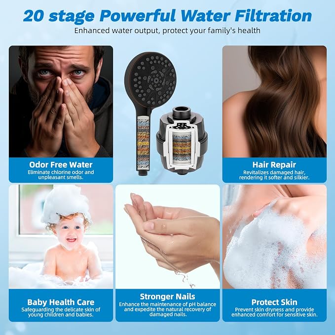 Hibbent 12" Dual Filtered 10" Rainfall Shower Head with Handheld 10-Spray | High Pressure Metal Oil-Rubbed Bronze Showerhead Combo with Filter, Extension Arm with 4-way Diverter, 71'' Hose & Holder