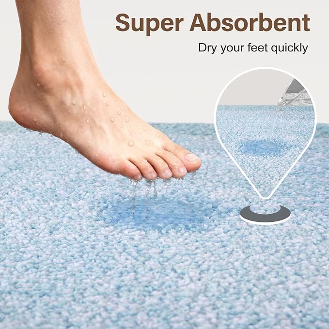 Bathroom Rugs 40x24 Non Slip Washable, Light Blue Bath Mat for Bathroom Floor Tub, Soft Absorbent Quick Dry Mats for Shower, Bathtub,Home Decor