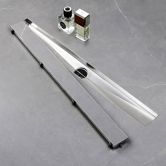 SaniteModar Linear Shower Drain 18 inch Brushed with Tile Insert Panel | AISI 304 Stainless Steel Brushed Linear Dain Rectangle Shower Floor Drain with Hair Strainer and Leveling Feet