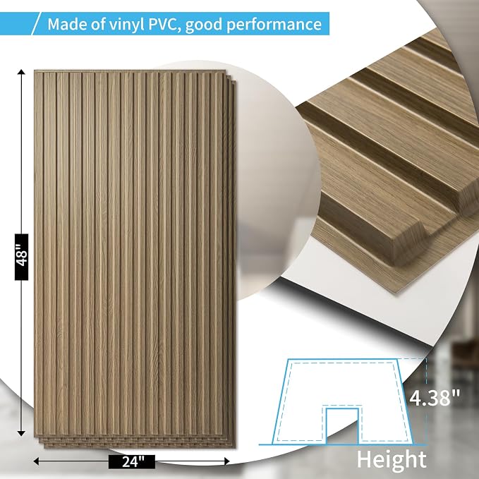 Art3d Fluted Slat 3D Wall Panels, Drop Ceiling Tiles, 12-Pack, Walnut | 24" x 48" , Lightweight, Break-Proof, Compatible with Grid System, Ideal for Home, Commercial Spaces