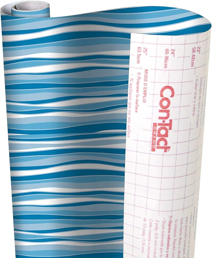 Con-Tact Brand Creative Covering, Self-Adhesive Shelf Liner, Multi-Purpose Vinyl Drawer Liner, Easy to Use and Apply, 18'' X 9', Wave Marina (Pack of 5)
